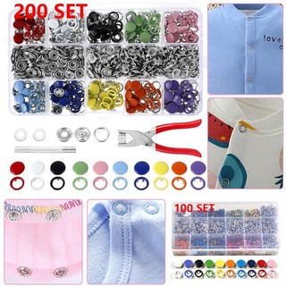 100/200pc Set Snap Buttons Snap Fasteners 10Color Metal Sewi