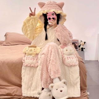 【免運】⭐臺灣出貨⭐俏麗塑形店kitty睡袍女珊瑚絨秋冬季可愛卡通睡衣加厚冬天款家居服2025新款