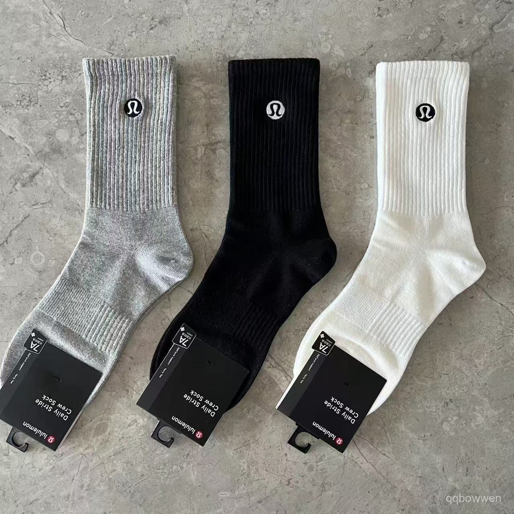 🔥露露男襪 lululemon純色刺繡高筒潮牌運動襪黑白灰運動加香棉襪子 NLXE