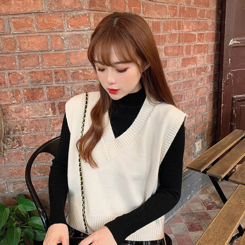 Sweater Knitted Vest Winter Fashion Outfit Loose Hedging V-n