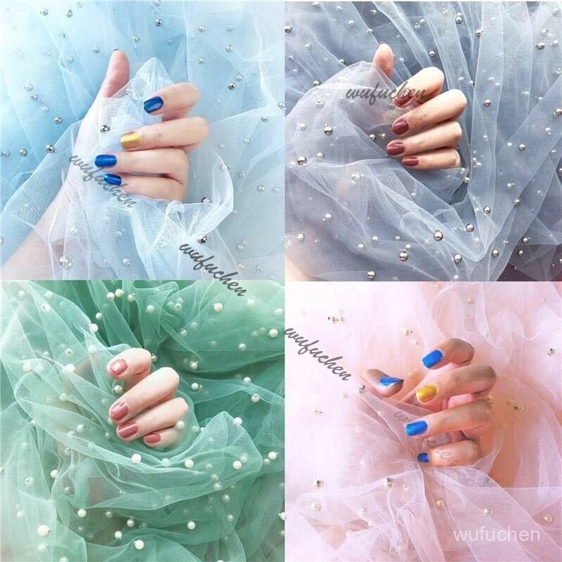  布料 買2送1 ins少女心房間布置珍珠網紗拍照道具化妝美甲拍照背景布 網紗布作品展示 擺設用品 珍珠網桌布 拍照神器