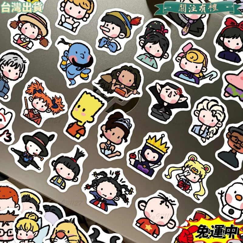 台灣發貨 90張復古經典動漫貼紙ins風格可愛卡通動漫裝飾手機殼電腦防水貼紙