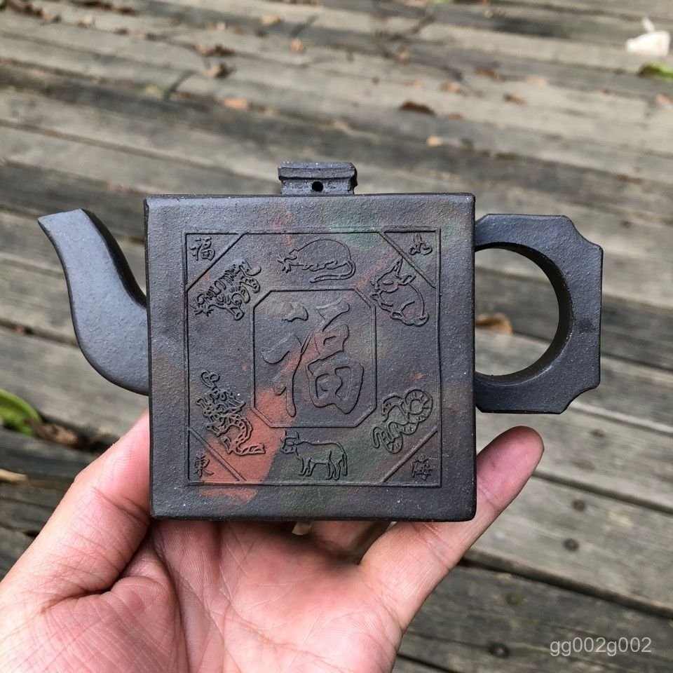 🌸闆娘推薦🌸正宗宜興紫砂壺名家全手工壺家用小容量四方12生肖壺泡茶壺茶具