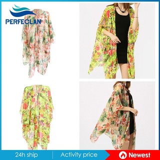 Women Beach Cover Up Kimono Swimsuit Floral Beach Blouse Yel