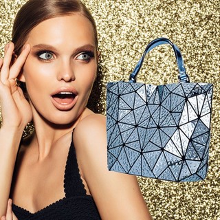 Raindrop Triangle Pattern Tote Bag PU Leather Foldable Handb