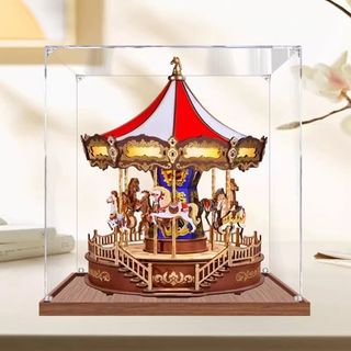 樂高展示盒 手辦展示盒 模型收納盒 亞克力展示盒適用DIY若來旋轉木馬音樂盒手工木質 防塵手辦收納盒