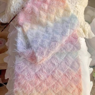 時光 圍巾手工diy毛線白樺漸變彩虹糖圍巾材料包粗毛線團送男女友禮物 手工diy毛線 diy用品 毛線材料包 圍巾毛線