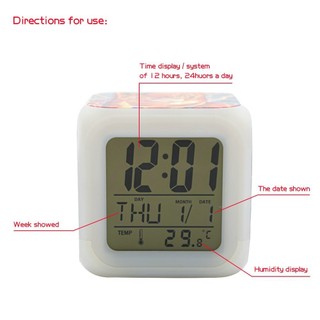 LED Color Changing Digital Alarm Calendar Temperature Clock