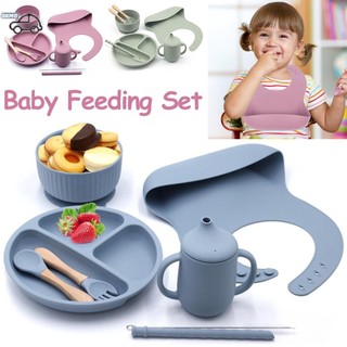 8pcs Baby Feeding Set Food-grade Silicone Baby Tableware Set