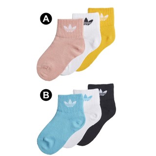 Adidas Kids Ankle Sock 黑白藍粉橘 三雙入 三色襪 童襪 腳踝襪 GN3232 GN3233