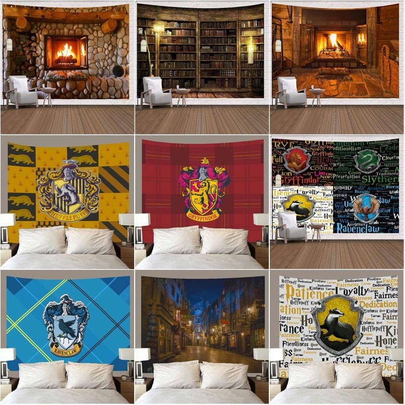 【臺中出貨】哈利波特背景布 復古書架掛布 橫式 牆壁裝飾掛毯 超大 拍照背景掛布 臥室宿舍房間佈置道具免打孔 客製
