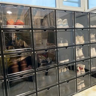 加厚鞋盒 掀蓋式鞋盒 翻蓋鞋盒 抽屜鞋盒 防塵鞋櫃 磁吸硬塑膠透明鞋盒側開高幫aj鞋櫃收納盒防氧化大容量防潮鞋架子