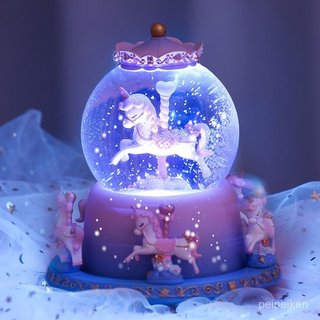 【臺灣-出貨】旋轉木馬音樂盒水晶球八音盒玻璃擺件聖誕節禮物小朋友女生生日禮 HFZU