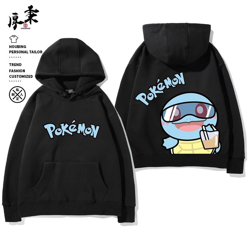 隔日到貨🔥獨家花色🔥寶可夢傑尼龜呆呆獸連帽重磅帽t復古大學t衛衣帽踢男長袖上衣新款情侶加絨卡通印花厚磅大尺碼韓國帽t日系