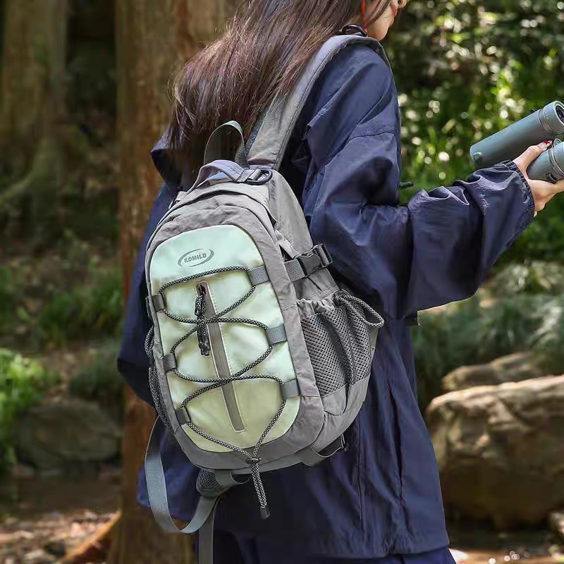 🔥現貨速發 旅游輕便背包 雙肩包 撞色拚接掛繩背包大容量 百搭休閒後背包 戶外徒步登山包 登山背包 旅行背包 小後背包女