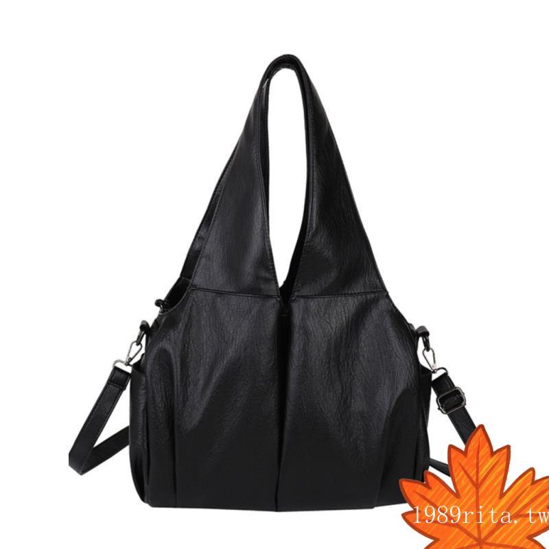 宅人天堂👜 2025最新款 高質感斜挎包 早八人通懃包 托特包 油蠟皮包 純色黑色大容量單肩包 肩背包 斜挎包