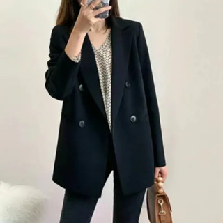 韓版上衣 外套 上衣 西服 寬鬆休閒黑色上衣爆款小西服女氣質韓版ins春秋外套新款西裝 大尺碼衣服 韓版女裝 春秋冬服飾