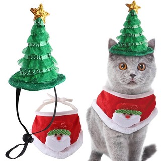 Christmas Pet Hat Collar Set Dress Up Cap Pet Fun Headdress