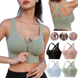 Women's Fashion Zip Front Sports Bra Plus Size FitnessYoga B