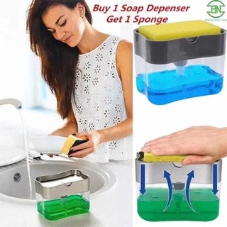 Soap Dispenser Kitchen Manual Press Liquid Soap Sponge Dish