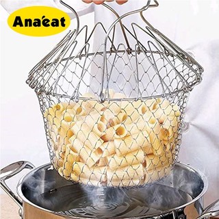 1pc 304 Stainless Steel Foldable Steam Rinse Strain Fry Bask