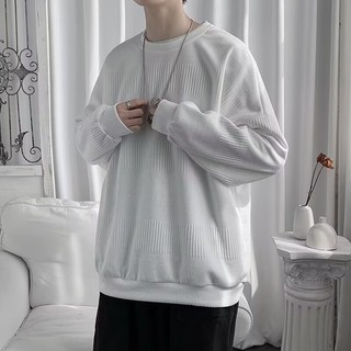 新款 潮牌 ins秋季 套頭 圓領 毛衣 男 潮 寬鬆 男士 休閒 上衣 長袖T恤 男款 簡約素色 針織衫男（B767）