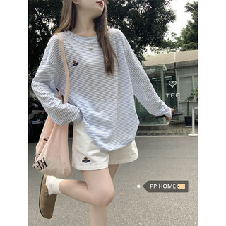 PPHOME清雅甜心~經典百搭條紋長袖T恤女夏季薄款防曬罩衫寬鬆上衣 秋天女裝 韓版套裝 YY.衣櫥