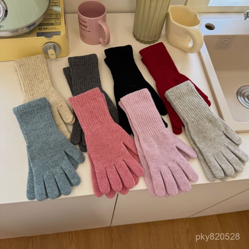 【免運】臺灣出貨 保暖手套 80%羊毛手套秋冬季保暖學生針織騎行純色防寒顯瘦洋氣加長保暖冬 U0DT