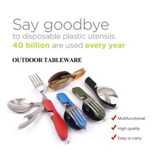 Outdoor 6 In 1 Foldable Spoon Knife fork bottle opener Stain