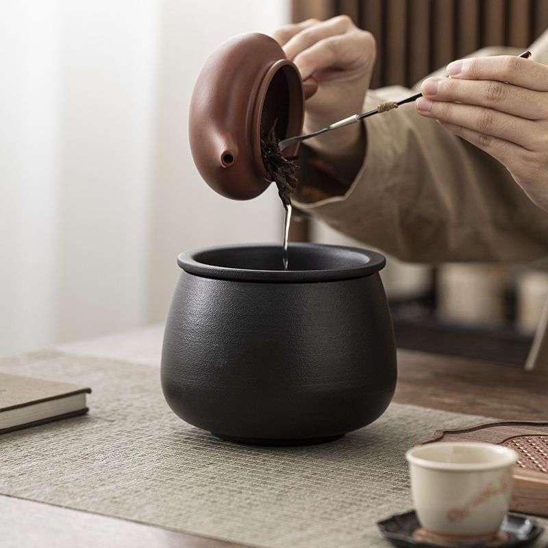 濾茶桶 茶渣桶 功夫茶水桶 廢水垃圾桶 儲水排水桶 陶瓷茶渣缸 茶洗帶蓋過濾建水茶缸廢水缸大號桌面垃圾桶倒茶水盂