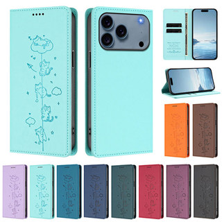 哀鳳15掀蓋皮套iPhone13卡通保護殼i14 16 17 Pro強磁防摔i11手機殼蘋果xs卡包支架12翻蓋6俏皮貓