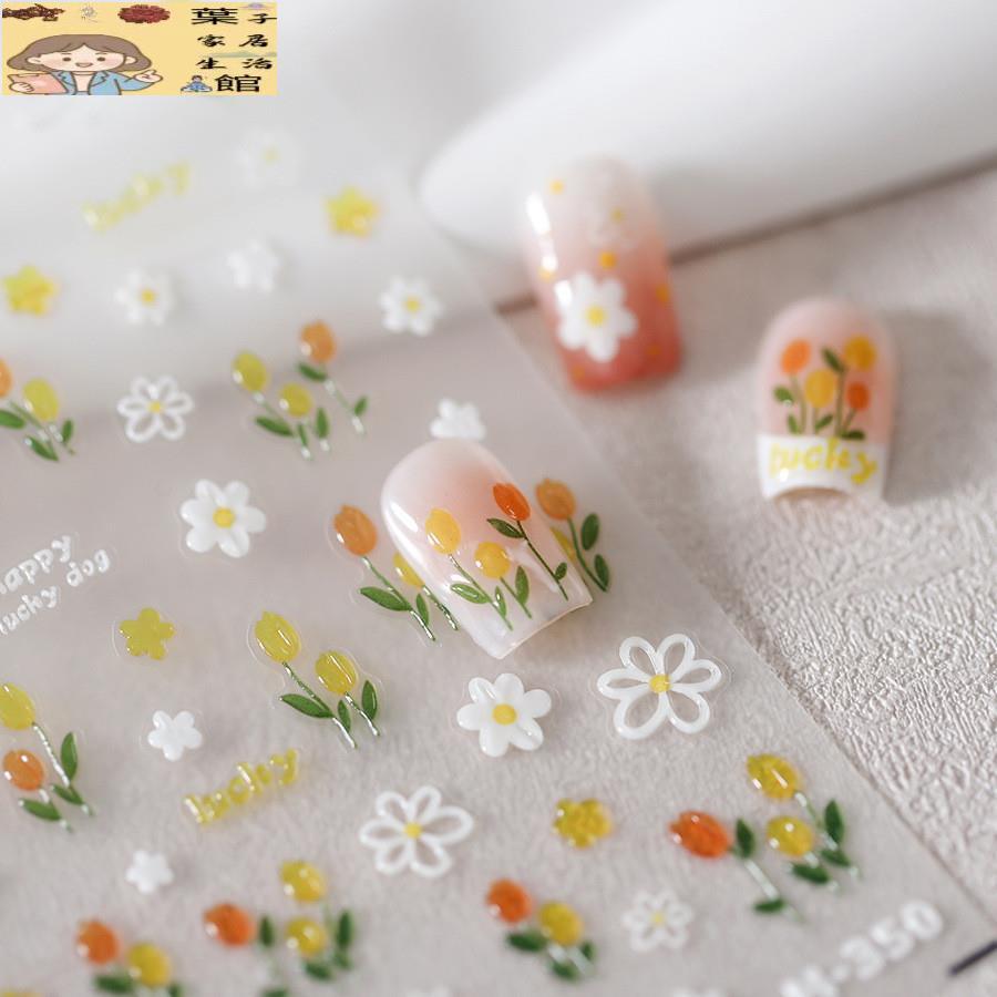 喵喵老師New工藝輕奢鬱金香花磨砂指甲貼紙燙金SeriesM350