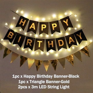 4pcs/set Happy Birthday Banner Triangle Flag With 2pcs 3m LE