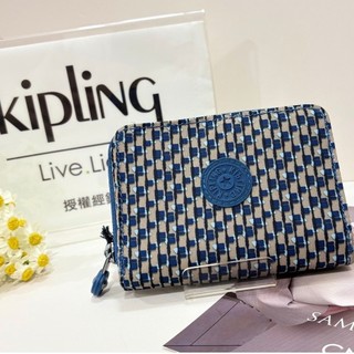 公司貨附發票Kipling 藍米交織格紋兩折短夾 MONEY LOVE KPKI67919PC10OS