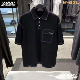 ✨MAX胖友服飾✨M-8XL 韓版時尚條紋工裝襯衫男 簡約黑色短袖襯衫 大尺碼襯衫 顯瘦工作上衣 休閒 加大尺碼男134