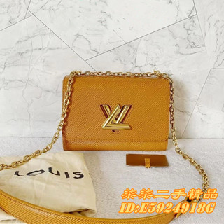 免運 LV 路易威登Twist 棕色牛皮水波紋 中號手袋 M59686 單肩包 斜背包 鏈帶包