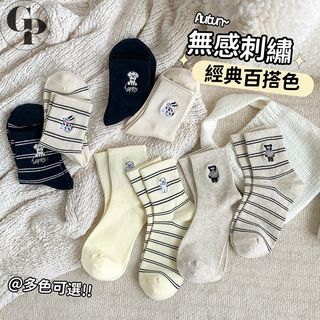 GP精選 襪子 日韓係可愛刺繡 卡通小熊 中筒襪 堆堆襪 吸汗透氣 學生襪 女襪 棉襪 短襪 小腿襪 居家襪子 休閒襪