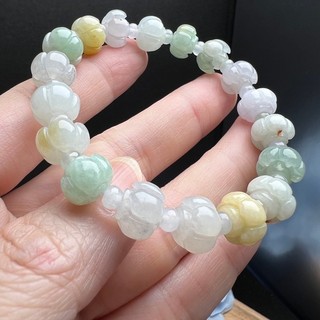 《pei nung私藏翡翠》緬甸翡翠.冰黃冰綠白冰蓮花珠.10.2mm蓮花珠.的多寶蓮花珠手串.手圍16