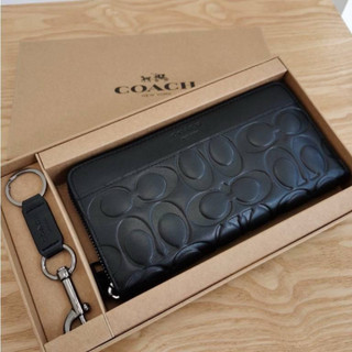 熙熙 美國正品代購COACH 男士長夾 全皮壓花浮紋Logo拉鏈式錢包 配禮品盒鑰匙圈