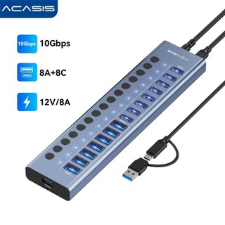 ☀️ACASIS 16埠分線器 USB 3.1/Type c HUB支援數據傳輸充電，帶獨立開關控制