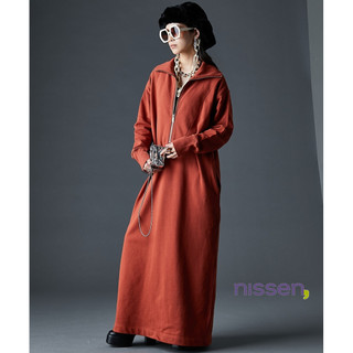 Nissen 純棉半拉鍊長版連身裙 寬鬆休閒 大尺碼 厚磅 舒適 素色洋裝