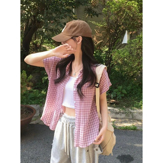 Codibook｜韓國 sugar powder 泡泡紗寬鬆格紋短袖襯衫［預購］襯衫 女裝