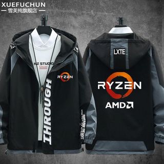 Ryzen銳龍AMD處理器電腦發燒友周邊衣服連帽夾克男女休閑外套上衣【gvtjxy ~/~雪芙】