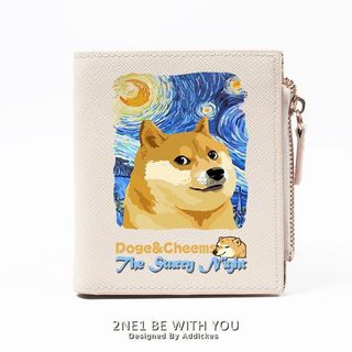 梵高星空聯名Doge柴犬周邊Cheems汪星人學生錢包卡包零錢包女短款【_as~ NE1】