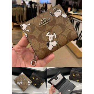 熙熙 美國正品代購COACH Peanuts 史奴比跳耀 女士短夾 按釦卡夾 對折錢包