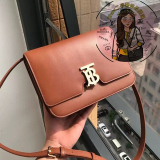 BURBERRY 博柏利 TB包 金扣全皮 豆腐包 單肩包 斜跨包 中號棕色 80514901