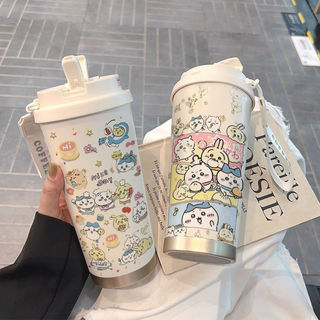 吉伊卡哇保溫杯 小八烏薩奇咖啡水杯新款保溫杯316不銹鋼高顏值便攜雙飲吸管杯