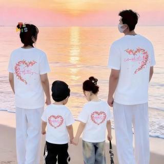 親子裝一家三四口純棉T恤 短袖海邊度假 家庭出遊穿搭 母子t恤家庭裝全家福親子裝全家裝母女裝寬鬆透氣 韓版親子團體