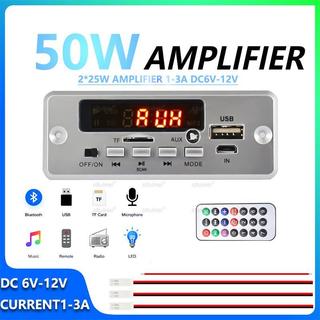台灣出貨緊湊型 2 X 25W 藍芽放大器板 D 類立體聲模組 6 至 12V DC 帶遠程揚聲器電纜電源線黑色