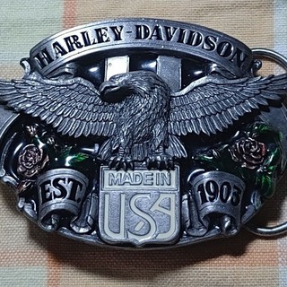 哈雷原廠授權 1989年 Harley-Davidson × Harmony E-88 老鷹玫瑰復古皮帶扣 美國製